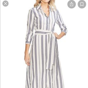 Long sleeve button down navy stripe dress. Vince Camuto size XS